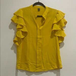 SHEIN Mustard Ruffle Sleeve Blouse
